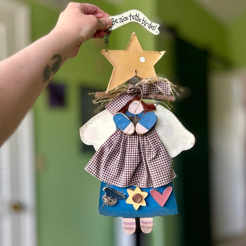 ❌SOLD  Cottage Angel Bird Keeper Doll Wall Accent Handmade